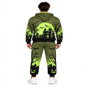 Conjunto Deportivo de Halloween para Hombre, Sudadera de Forro Polar, Pantalones Deportivos, Estampado de Halloween, Ropa Deportiva Informal de Invierno - Product Image 4