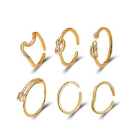 Nouveauté 2025 – Lot de 6 bagues plaquées or tendance pour femme, bijoux de pied pour la plage, ensemble de bagues ouvertes réglables pour femme