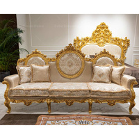 Canapé de luxe royal, ensemble de canapés en tissu à cadre doré, offre spéciale, beau canapé de mariage en bois de luxe