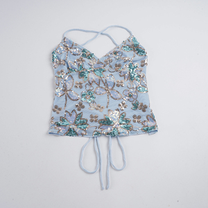 Camiseta sin mangas de malla transpirable para mujer, estilo vintage Y2K, con lentejuelas y bordado floral, tirantes finos, ajuste ceñido, para fiesta y club, verano - Product Image 6
