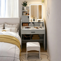 Coiffeuse de chambre tout-en-un avec rangement, style hôtel moderne et luxueux, pour petit espace, en bois MDF