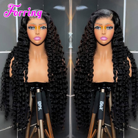 Wig rambut manusia Brazil asli tanpa lem ukuran 38-40 inci, wig lace front Vietnam gelombang dalam untuk wanita kulit hitam, wig HD full lace frontal
