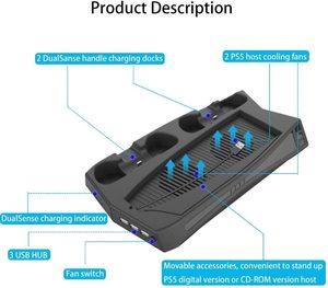 Soporte de refrigeración Vertical, base de carga para PlayStation 5, consola con 3 puertos USB - Product Image 6