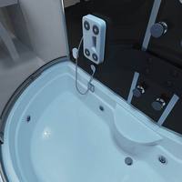 Cabine de douche noire de forme incurvée avec fonction massage, hammam et baignoire à remous