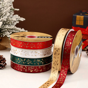 2026 Noel Kurdelesi Özel Desenli Altın Varak Baskılı Saten Kurdele Rulosu 25mm 100 Yard Noel Festivali Süslemeleri İçin - Product Image 3