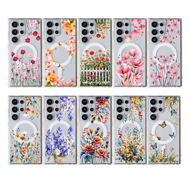 Clear Magnetic Flower Hard Shockproof Phone Case for Samsung Galaxy S24 FE ultra Girls Women Dropshipping