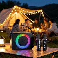 Machine de karaoké sans fil tout-en-un portable avec deux micros, haut-parleur et lumières LED, rechargeable 10W pour la maison et les fêtes en extérieur