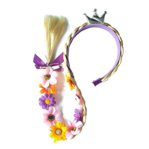 Perruque tressée Raiponce avec fleurs et couronne, accessoire de costume de princesse pour enfants, ensemble de jeu pour déguisement de fête - Product Image 4