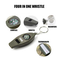 Boussole Thermomètre Loupe 4-en-1 Multifonctionnel Sifflet de Survie Extérieur Escalade Secours Urgence Accessoires Porte-clés