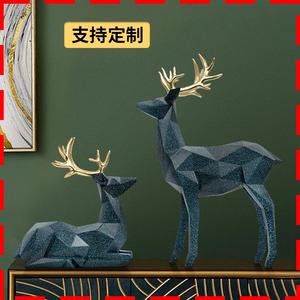 Figurines de cerfs facettées bleu graphite, 2 pièces, design géométrique minimaliste, décoration de salon - Product Image 3