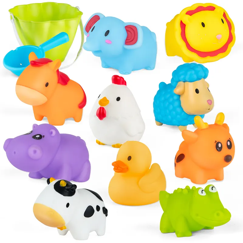 12PCS Bulk Cartoon Child Rubber Bath Toy Animal Toddler Squirter CPC Forest Squishy Animal For Kids 3-5 Years