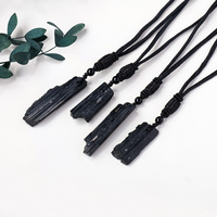 Collier pendentif en tourmaline noire naturelle brute, cordon noir réglable, bijou en pierre précieuse, cadeau