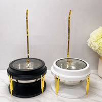 Chauffe-Plat Rond Suspendu Blanc 8L 10L en Acier Inoxydable avec Couvercle en Verre pour Buffet de Traiteur, Hôtels et Mariages