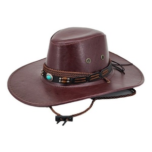 Chapeau de cowboy occidental style ethnique, brillant, rétro, en coton, protection solaire extérieure, bord roulé - Product Image 2