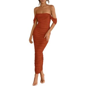 Robe longue moulante à épaules dénudées pour femme avec fente, en jersey respirant, idéale pour les cocktails et soirées - Product Image 1