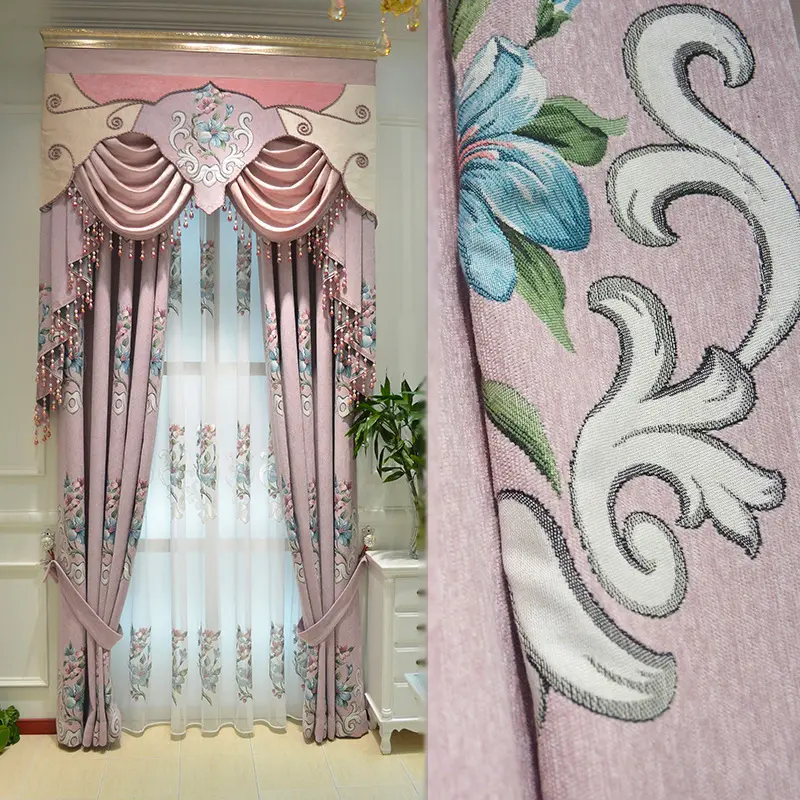 Europeo Nobile di Lusso ricamato tende mantovana rosa blu jacquard camera da letto di casa tenda per soggiorno