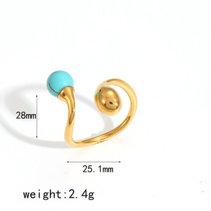 Geometric Double-Ended <b>Titanium</b> Steel <b>Ring</b> For Women Natural Stone Irregular Opening Stainless Steel Jewelry Gift - Product Image 4