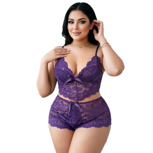Conjunto de Pijama de Lencería para Mujer, Tallas Grandes, con Encaje y Estampado Floral, Camiseta y Pantalones Cortos, Ropa de Dormir, Promoción 2026, Venta al Por Mayor - Product Image 2