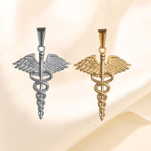 18k Plaqué Or Caducée Aile Serpents Pendentif En Acier Inoxydable Gothique Santé Dieu Grec bijoux Hommes Médecin Infirmière Cadeau - Product Image 1