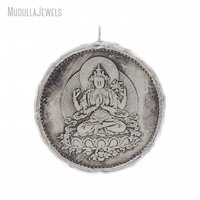 PM58662 Pendentif Collier Pièce de Monnaie Bouddha Vintage, Plaqué Argent Antique, Apprêts de Bijouterie, Breloque pour Sac et Porte-clés, Accessoires
