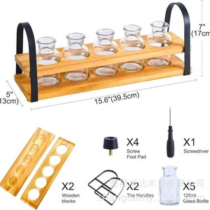 Wooden hydroponic container <b>shelf</b> with transparent glass test tubes and bottles, <b>desktop</b> hydroponic plant container, decorative - Product Image 1