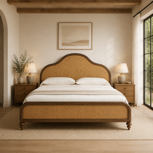 Cabecera Arqueada Moderna de Lujo para Cama King Size, Estructura de Madera Sólida con Inserciones de Mimbre, para Proyectos de Hoteles y Villas, Fabricante OEM/ODM - Product Image 2