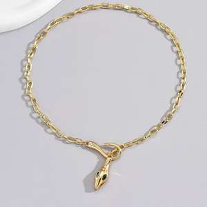 Collier Serpent Tiyo Haut de Gamme Européen et Américain en Alliage de Zinc Plaqué Or 14K avec Jade, Tendance Rétro, Élégant, Luxe Léger pour Femme - Product Image 2