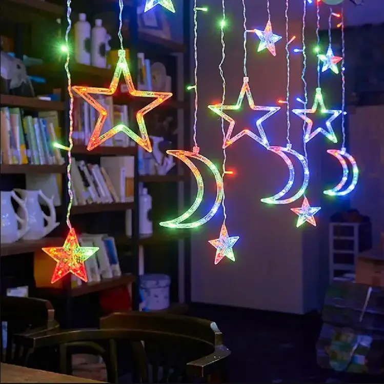 Fabrik Mond und Sternform führte Vorhang Licht Urlaub Weihnachts schmuck Ornamente Eid Mubarak Ramadan Weihnachts baum Lichter