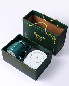 Customized Gift Box Set Electric Heating 400ml Gift Box Package Coffee Cup With Spoon And Lid Insulated Ceramic <strong>Mug</strong> With Plate