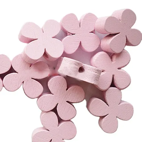 Pandahall 15mm Sakura Flower Dyed Natural Wooden Beads