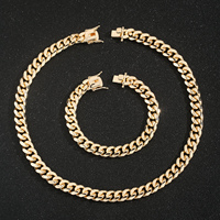 Parure de bijoux en laiton plaqué or 14K, collier chaîne maille cubaine Miami et bracelet à fermoir mousqueton, pour hommes et femmes, style Hip Hop, vente en gros