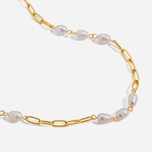 Freshwater Pearl Necklace 18K Gold Stainless Steel AA Grade Geometric Design Everyday Wear - Product Image 1