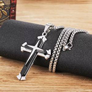 Collier de prière <span class=keywords><strong>pour</strong></span> homme en acier inoxydable, avec pendentif croix, argent, noir, or, chaîne maille forçat étanche, ne ternit pas, idéal <span class=keywords><strong>pour</strong></span> un cadeau - Vente chaude - Product Image 1