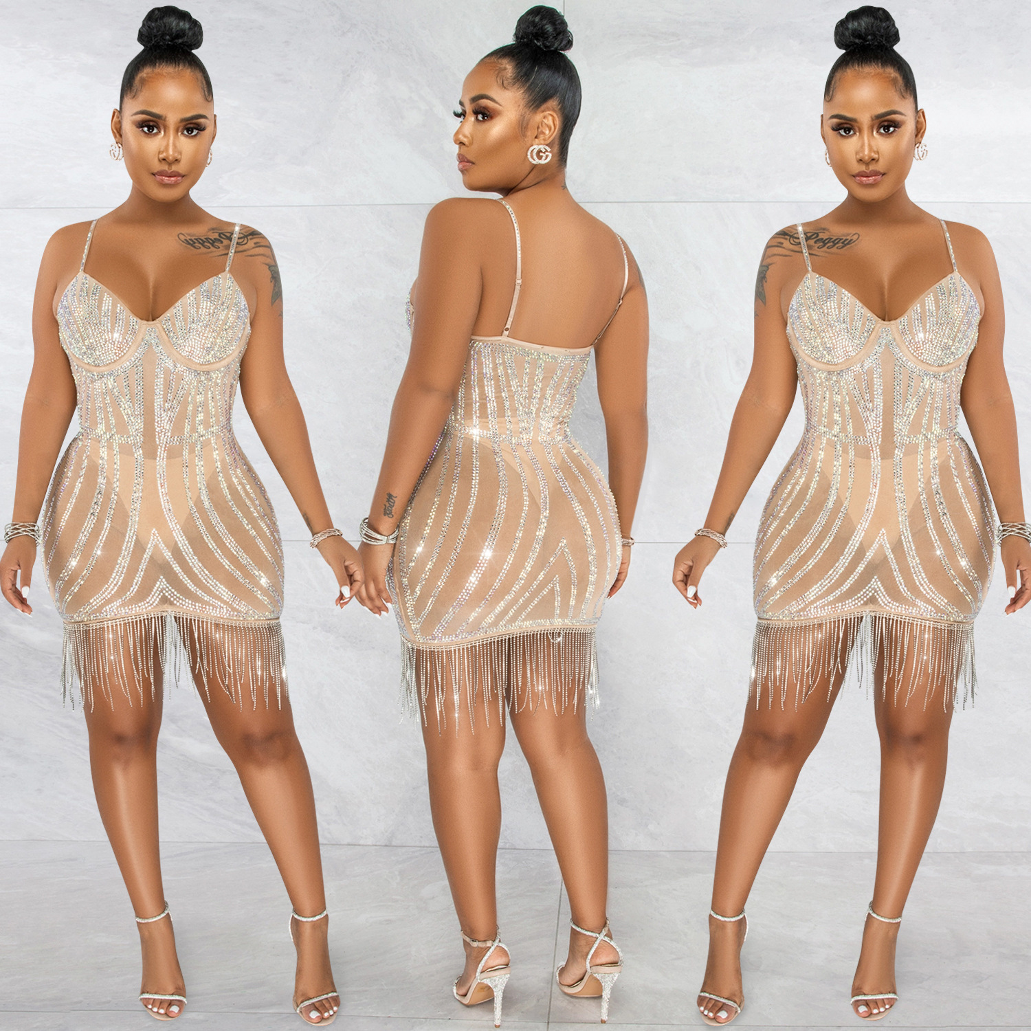 Летнее прозрачное Сетчатое платье со стразами, женские Сексуальные облегающие мини-платья на эластичных бретелях, Женский клубный наряд для вечеринки