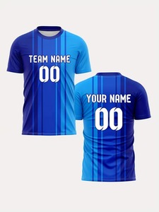 Camiseta de Fútbol Personalizable para Hombre, Azul a Rayas, Manga Corta, Transpirable, Cuello Redondo, Corte Regular, Diseño Estampado - Product Image 2