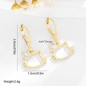 2025 alta calidad gatito fino moda 14K cobre chapado en oro con incrustaciones de circón uso diario pendientes de latón joyería de mujer - Product Image 4