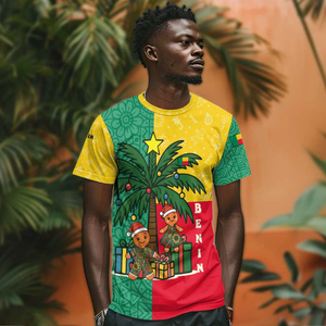 <span class=keywords><strong>เสื้อ</strong></span>ยืดเบนินคริสต์มาสพร้อมต้นปาล์มสีสันสดใสรูปขนมปังขิงและกราฟิกธงชาติ - Product Image 3