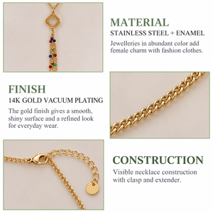 Collier pendentif goutte en acier inoxydable émaillé avec placage sous vide or 14 carats, bijoux détaillés couleur or 40+5,5 cm - Product Image 2