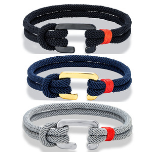 यूनिसेक्स ट्रेंडी स्पोर्ट्स माइलन रस्सी कंगन स्टेनलेस स्टील सी आकार के ज्यामितीय बकल नायलॉन रस्सी कंगन पुरुषों के गहने - Product Image 1