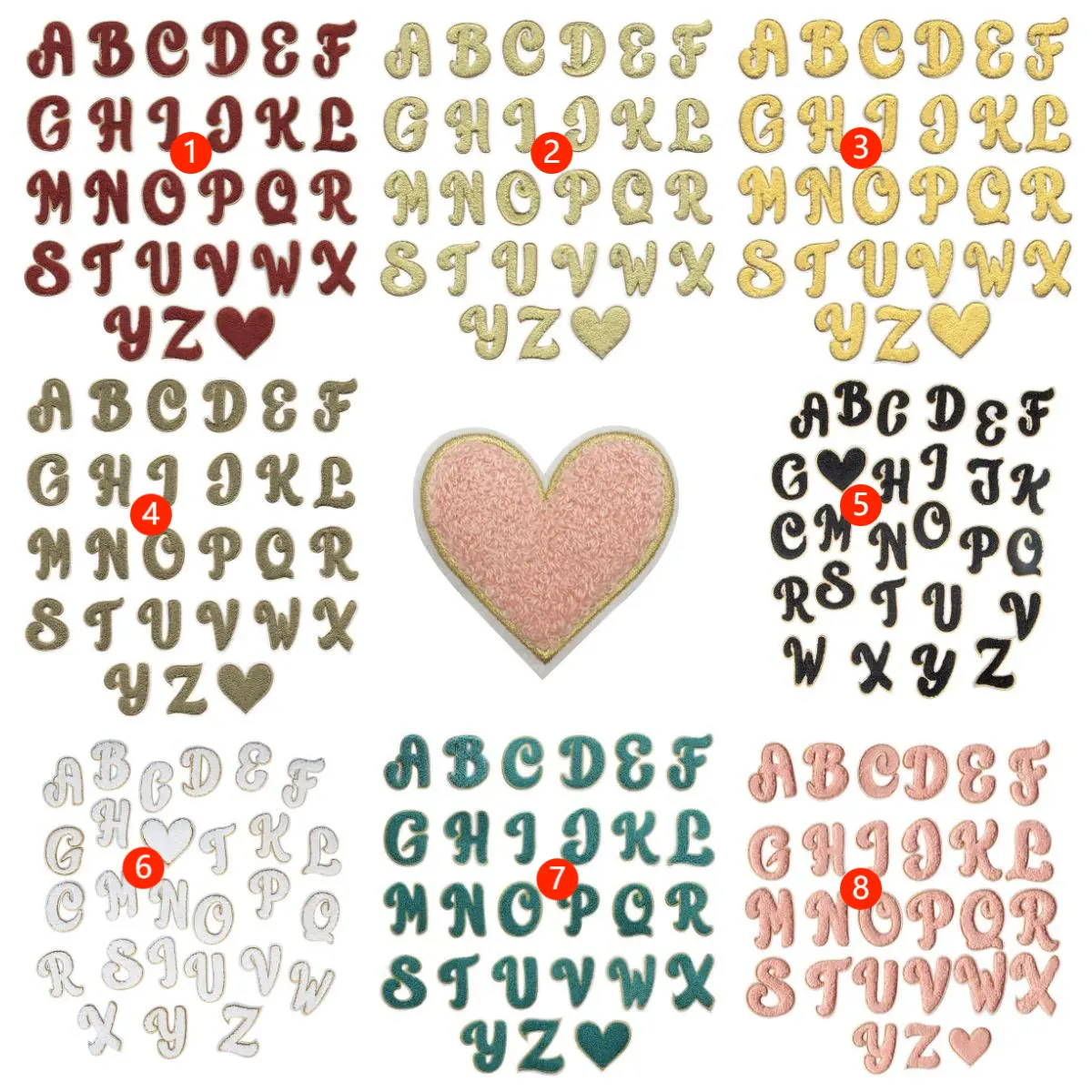 New design iron on Cartoon Morandi color Embroidered Chenille Lover heart Letter Patch