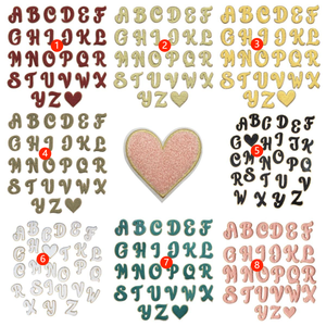 Nuovo design iron on Cartoon Morandi color ricamato ciniglia Lover heart Letter Patch