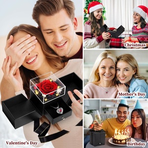 Gift for Mom <strong>Wife</strong> Friend Her Double Door LED Preserved Rose Gift Box with Necklace - Product Image 6