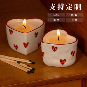 Portavelas de cerámica en forma de corazón con corazones rojos para decoración del hogar en el día de San Valentín 140g 160g - Product Image 2