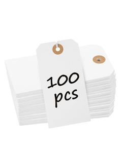 100 étiquettes rectangulaires vierges en papier blanc avec cordon élastique, en vrac, inscriptibles, pour vêtements, prix, bijoux, bricolage - Product Image 1