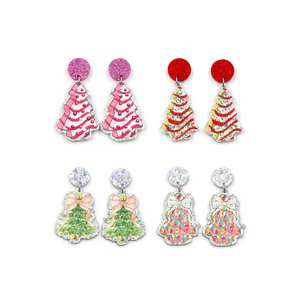 Pendientes personalizados de Casa árbol de Navidad, joyería de corte láser acrílico rosa para mujer - Product Image 1