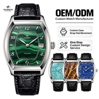 Montre mécanique pour homme en malachite naturelle, boîtier tonneau de luxe personnalisé OEM ODM, montre automatique vintage, cristal saphir