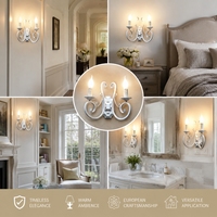 Appliques murales en métal de style européen classique, lumière LED blanc chaud, double tête, ampoule E14, luminaire design cottage