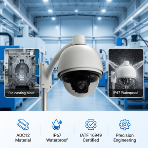 Boîtier de caméra de sécurité CCTV extérieur IP67, coque de surveillance en <span class=keywords><strong>aluminium</strong></span> moulé sous pression ADC12 de précision avec support de bras, usine OEM - Product Image 1