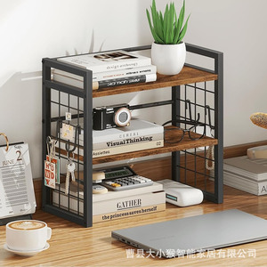 Support de rangement en bois et fer pour bureau, motif singes grands et petits, 40x37x20cm, organisateur à deux niveaux pour la maison et le bureau - Product Image 2