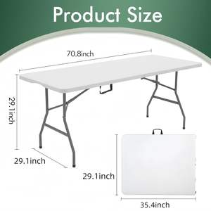 <span class=keywords><strong>Table</strong></span> à manger <span class=keywords><strong>pliante</strong></span> d'îlot avec cadre en métal robuste <span class=keywords><strong>de</strong></span> 6 pieds, <span class=keywords><strong>table</strong></span> utilitaire portable pour l'intérieur/l'extérieur, pour le camping, les pique-niques, les fêtes - Product Image 3